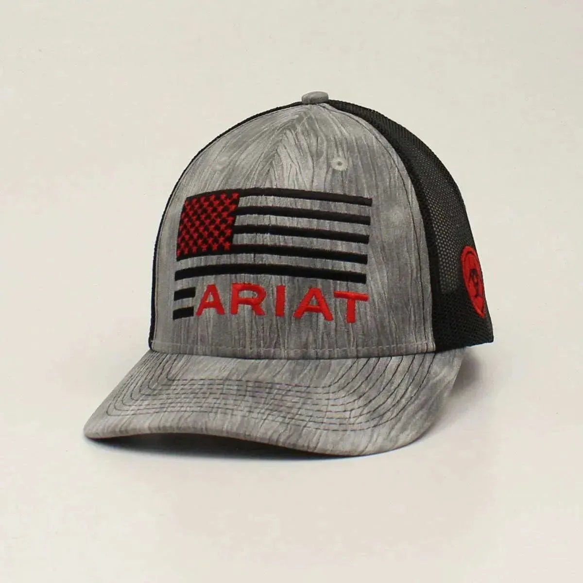 Gorra trucker ARIAT Flag Shield Logo (Gris Jaspeado/Negro)