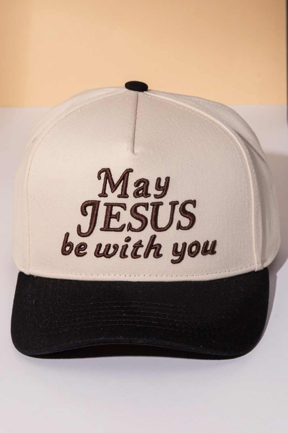 MAY JESUS BE WITH YOU Embroidered Letter Two Tone Cap