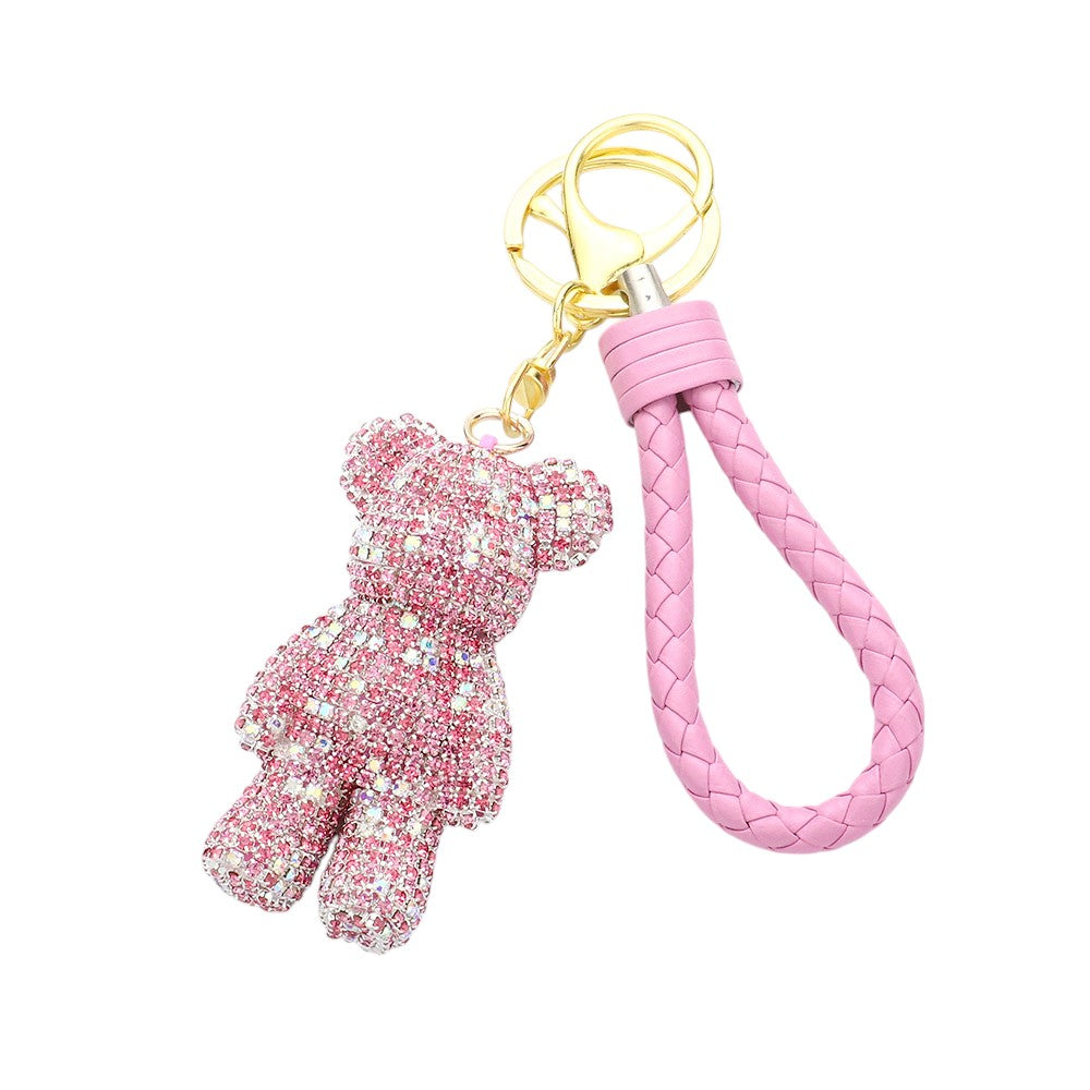 Bling Bear Figure Faux Leather Strap Bag Charm