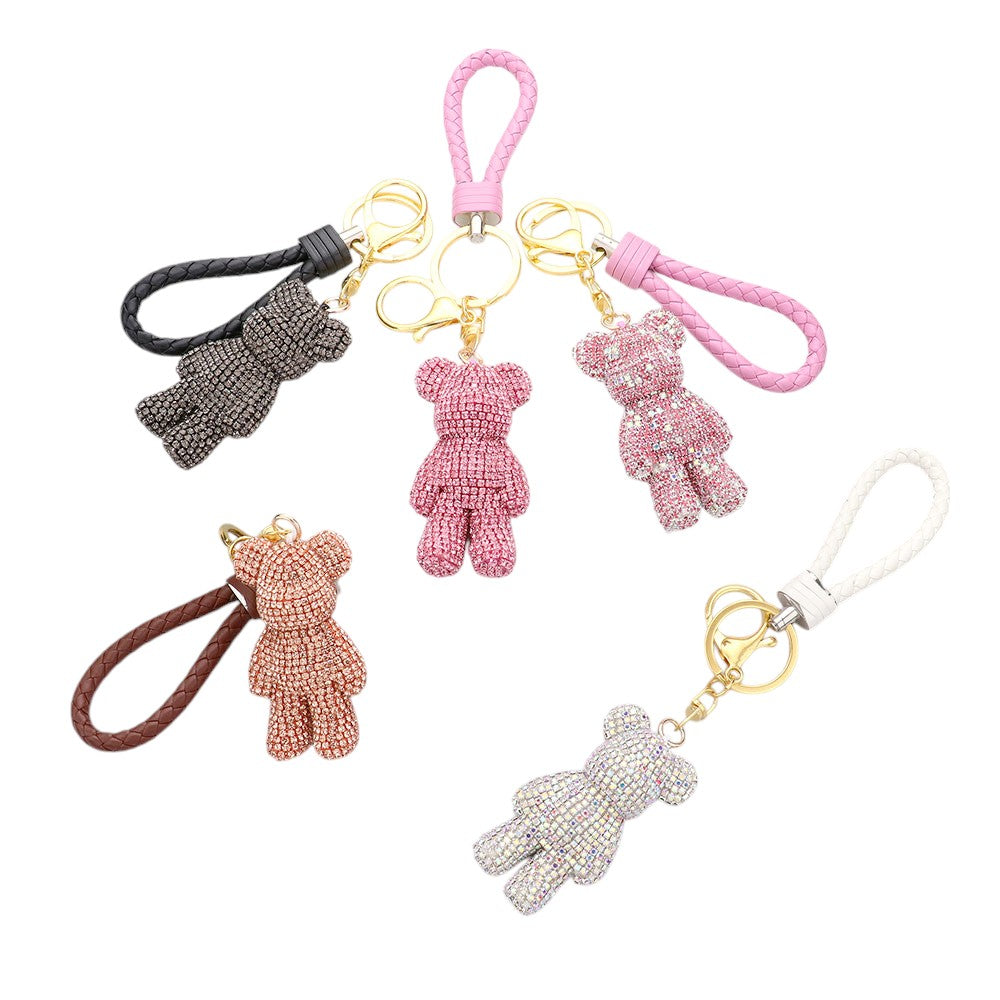 Bling Bear Figure Faux Leather Strap Bag Charm