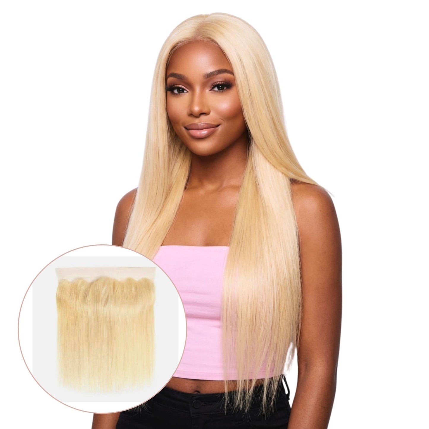 Frontal de cabello humano liso rubio con encaje transparente de 13x4