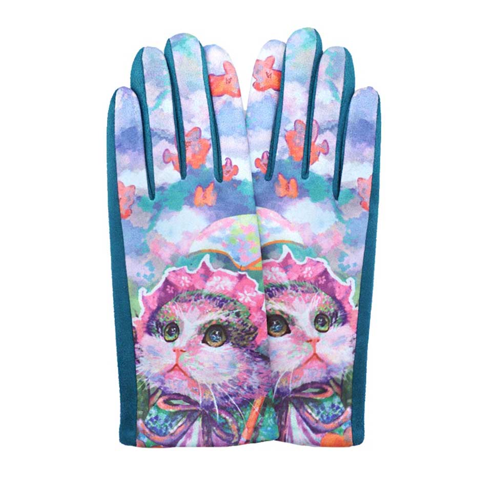 Cat Printed Smart Touch Gloves