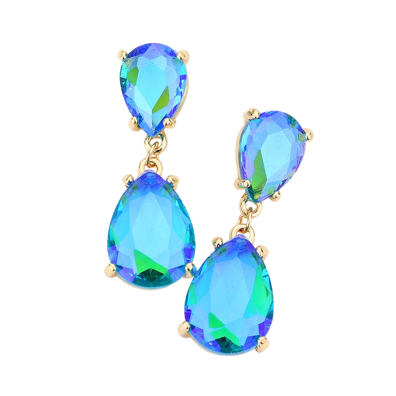 Women's Double Teardrop Link Dangle Evening Earrings