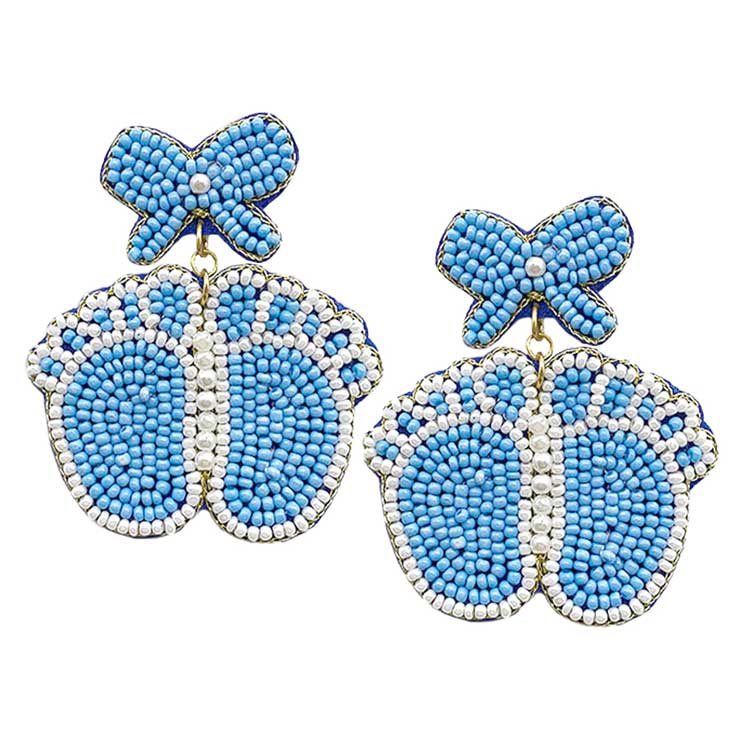 Felt Back Pearl Beaded Bow Baby Foot Dangle Earrings