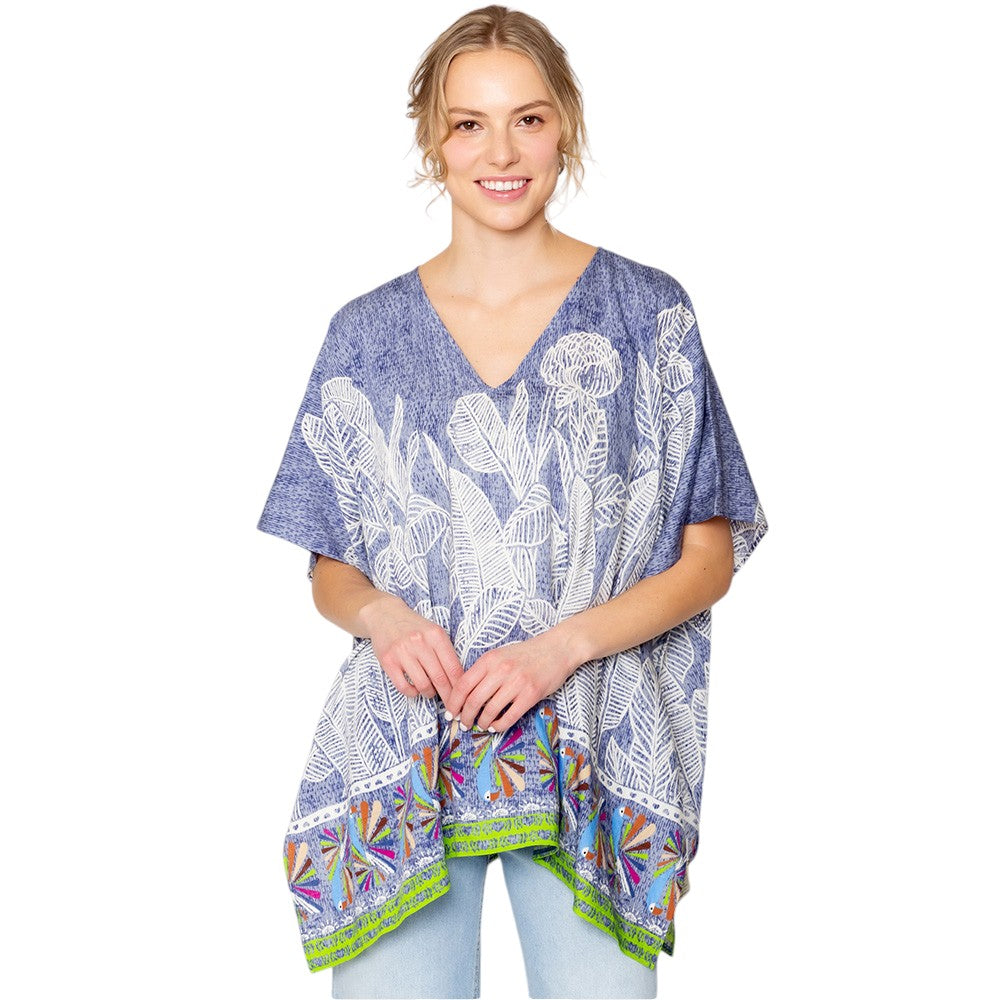 Leaf Print Cover Up Poncho