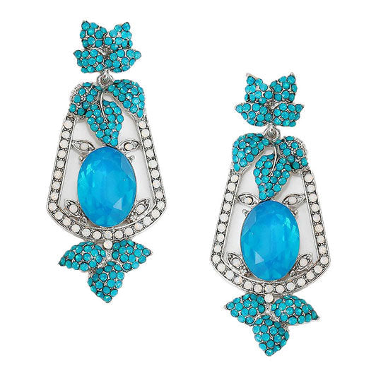 Oval Crystal Rhinestone Leaf Evening Earrings