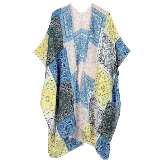 Paisley Bandana Patterned Cover Up Kimono Poncho