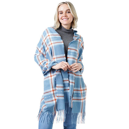 Plaid Check Oblong Scarf With Tassel