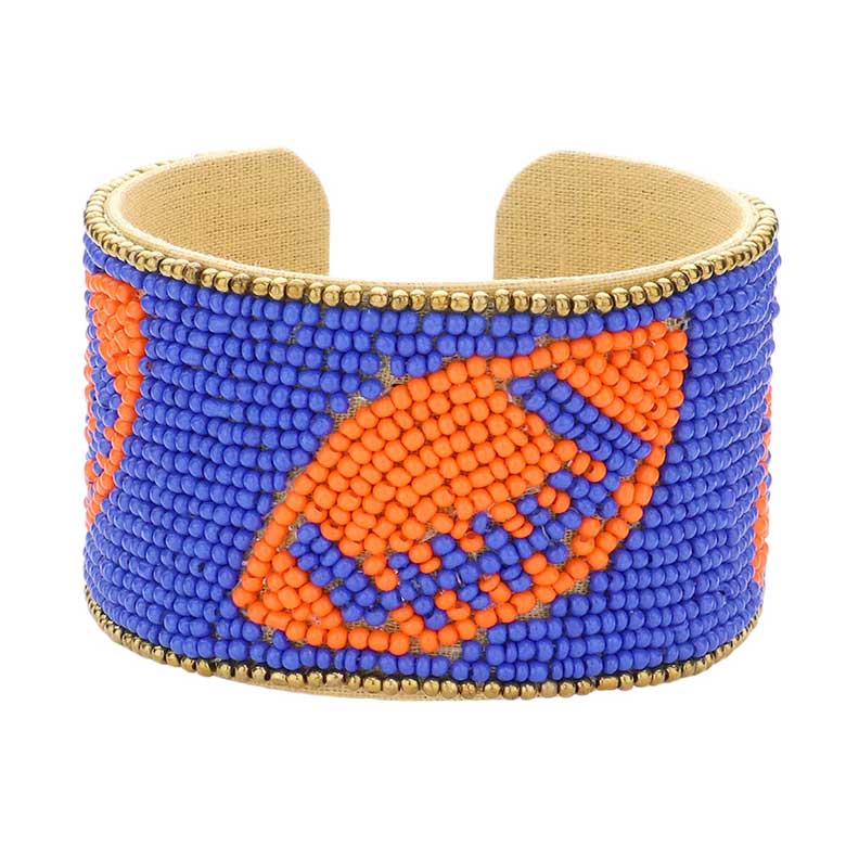 Game Day Seed Beaded Football Accented Cuff Bracelet