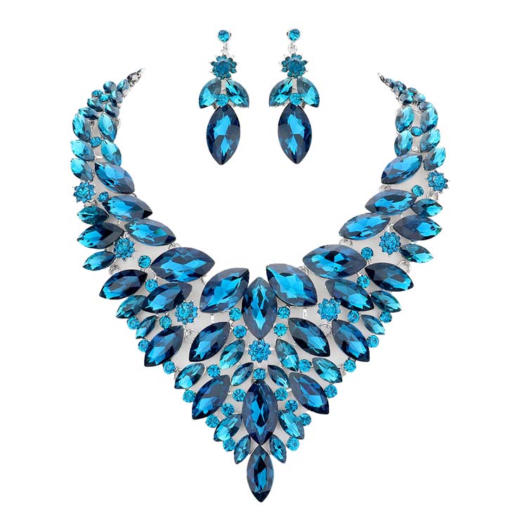 Marquise Stone Cluster Statement Evening Necklace