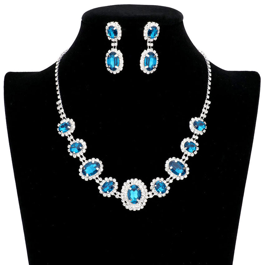 Oval Stone Accented Rhinestone Trimmed Necklace