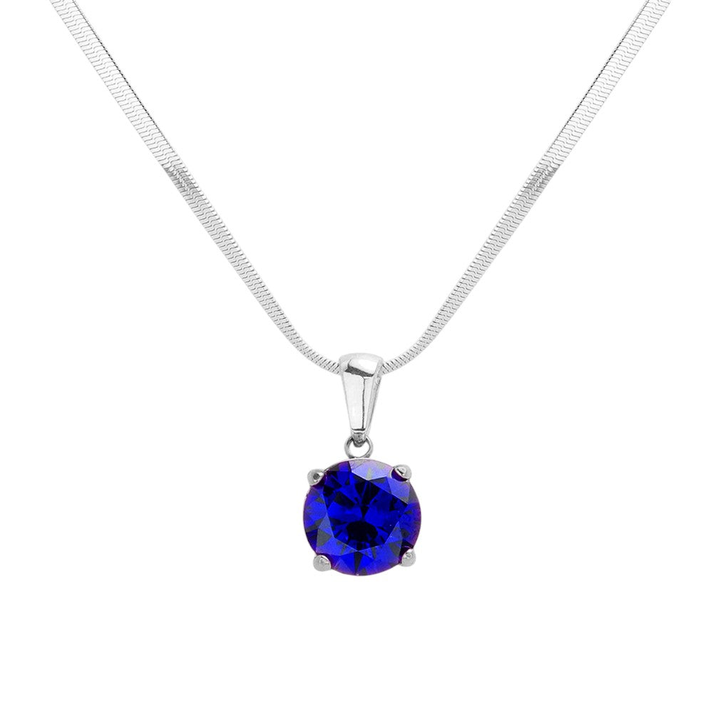 Stainless Steel CZ Round Pendant Necklace