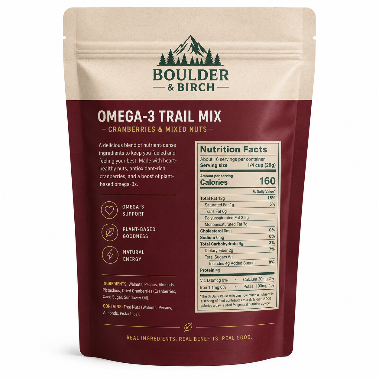 Boulder & Birch Omega-3 Trail Mix – Cranberries & Mixed Nuts