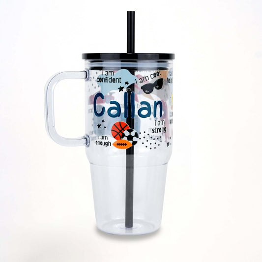 Boy's Affirmations 20oz Kids Tumbler with Handle, Lid & Straw