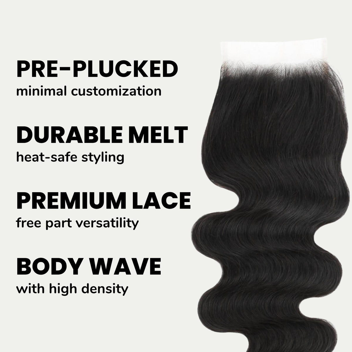 Cierre de cabello humano con encaje transparente 4x4 de onda corporal brasileña