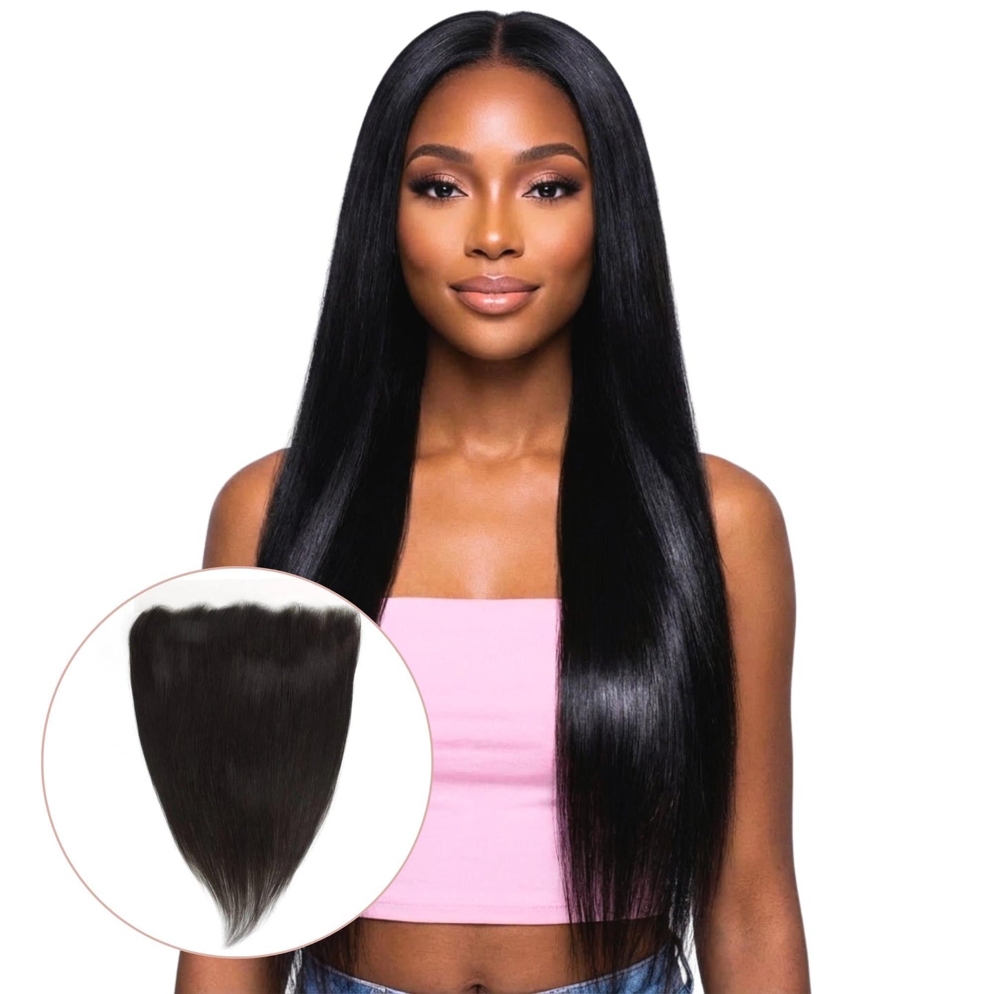 Frontal de cabello humano liso brasileño de 13x4 con encaje transparente