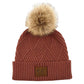 C.C Women's Heather Beanie Hat With Pom And Suede Patch
