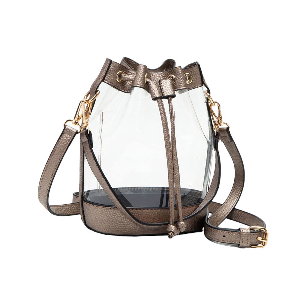 Solid Faux Leather Transparent Bucket Bag