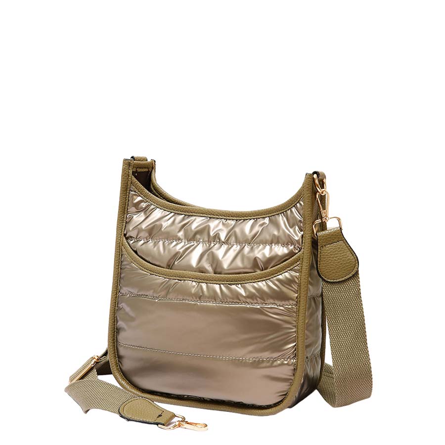 Solid Quilted Shiny Puffer Mini Crossbody Bag