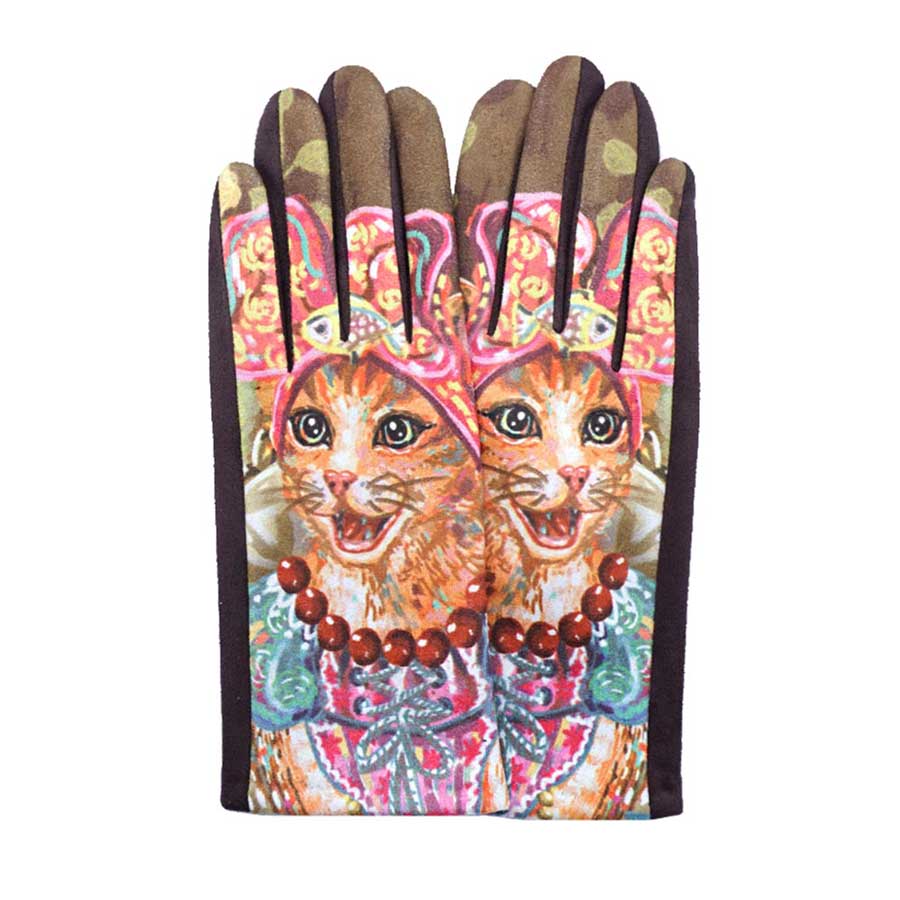 Cat Printed Smart Touch Gloves