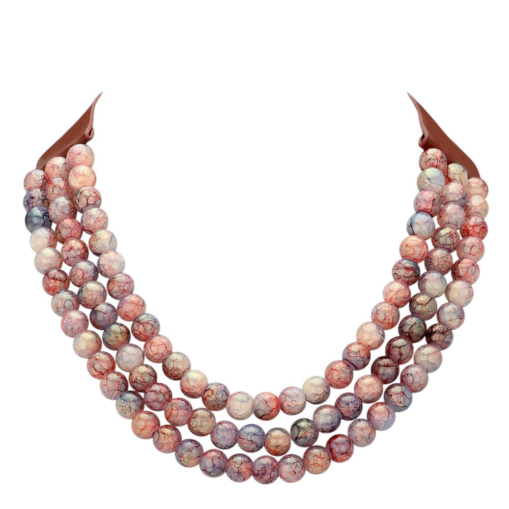 Chunky Acrylic Ball Beaded Triple Layered Faux Leather Magnetic Necklace