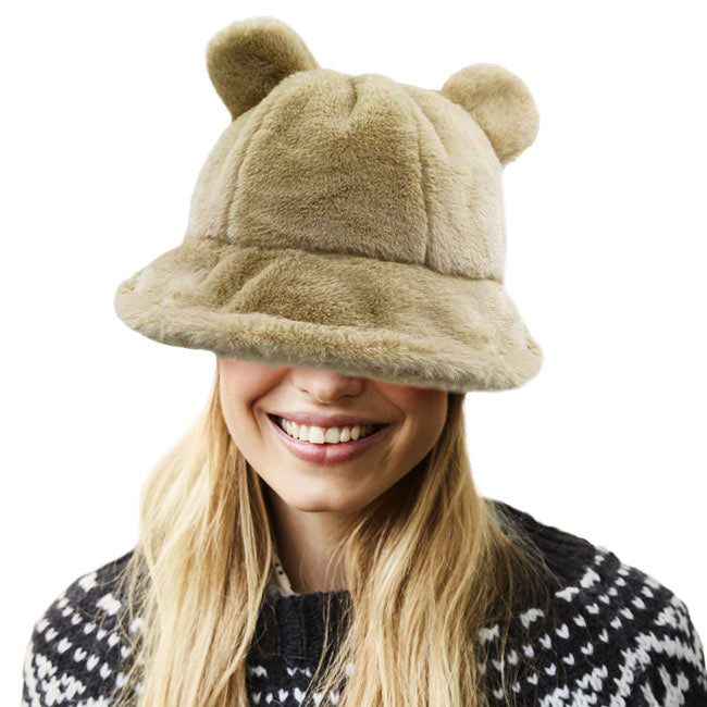 Faux Fur Bear Ear Bucket Hat