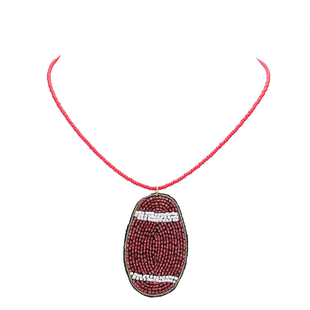 Felt Back Beaded Football Pendant Necklace