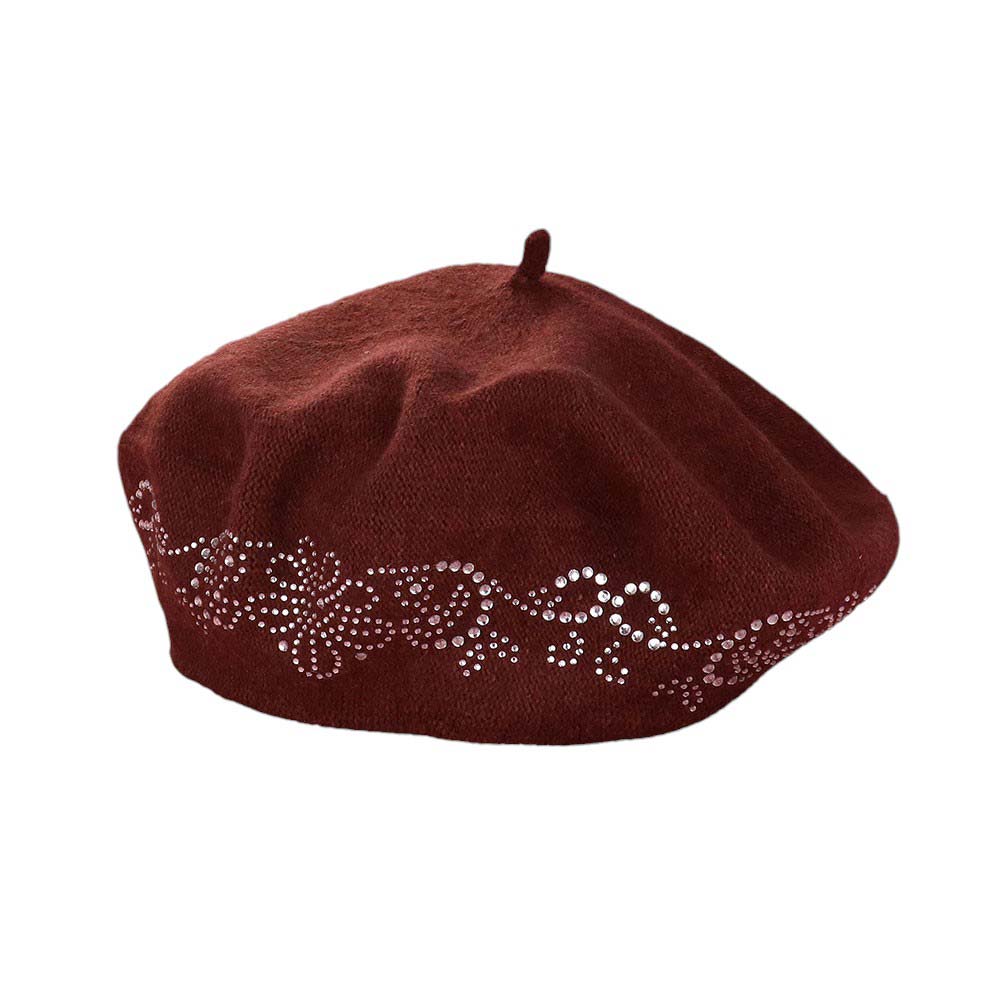 Women's Flower Bling Studded Beret Hat