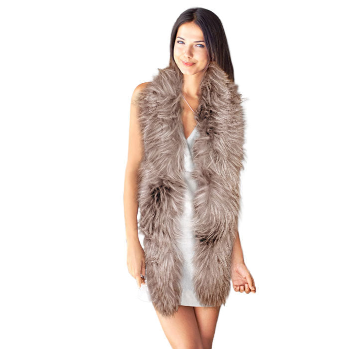 Long Faux Furry Layover Scarf