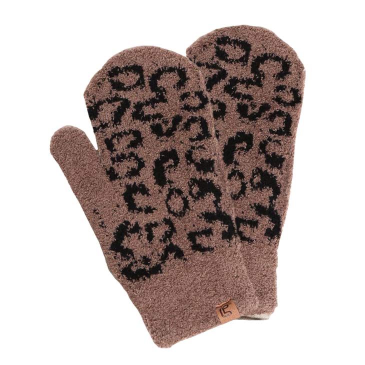 Soft Fuzzy Leopard Mittens