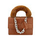 Solid Faux Fur Handle Tote Crossbody Bag