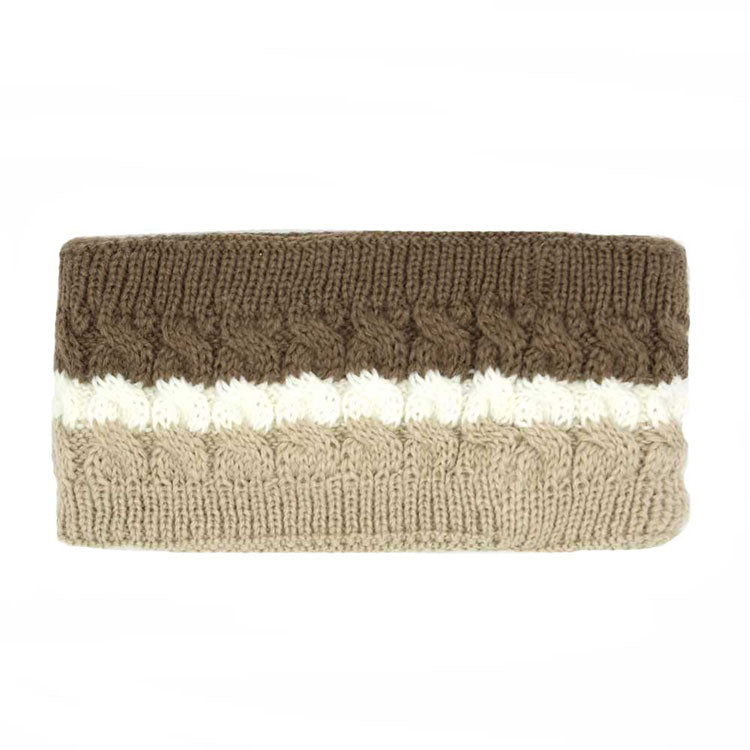 Triple Colored Cable Knit Fleece Headband Earwarmer Earmuff