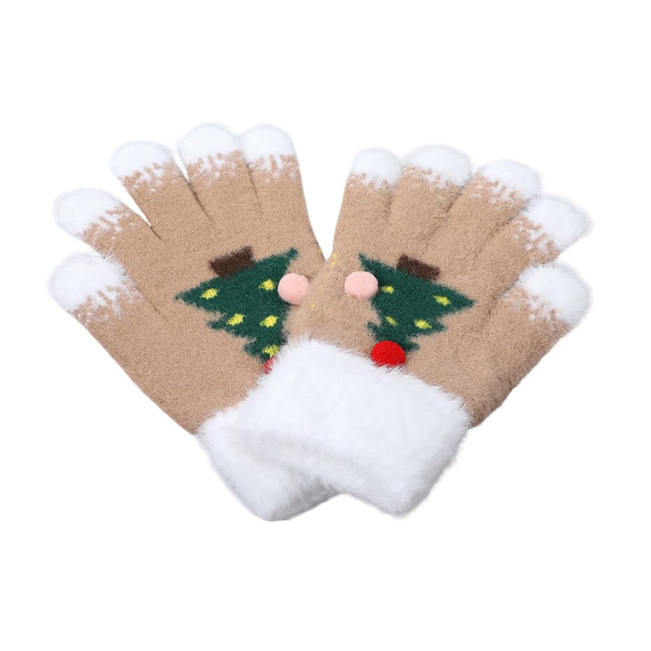 Cozy Fuzzy Pom Pom Christmas Tree Accent Winter Gloves