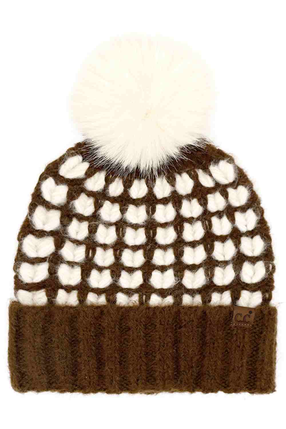 C.C Full of Heart Pattern Pom Beanie Winter Hat