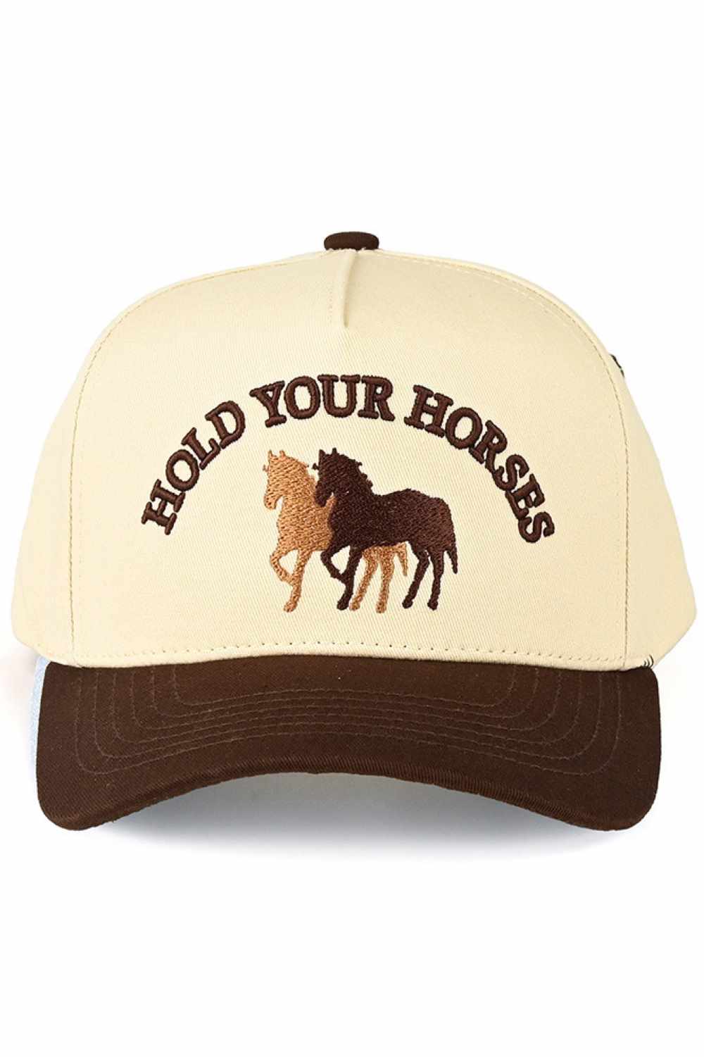 C.C HOLD YOUR HORSES Embroidered Letter Two Tone Trucker Hat