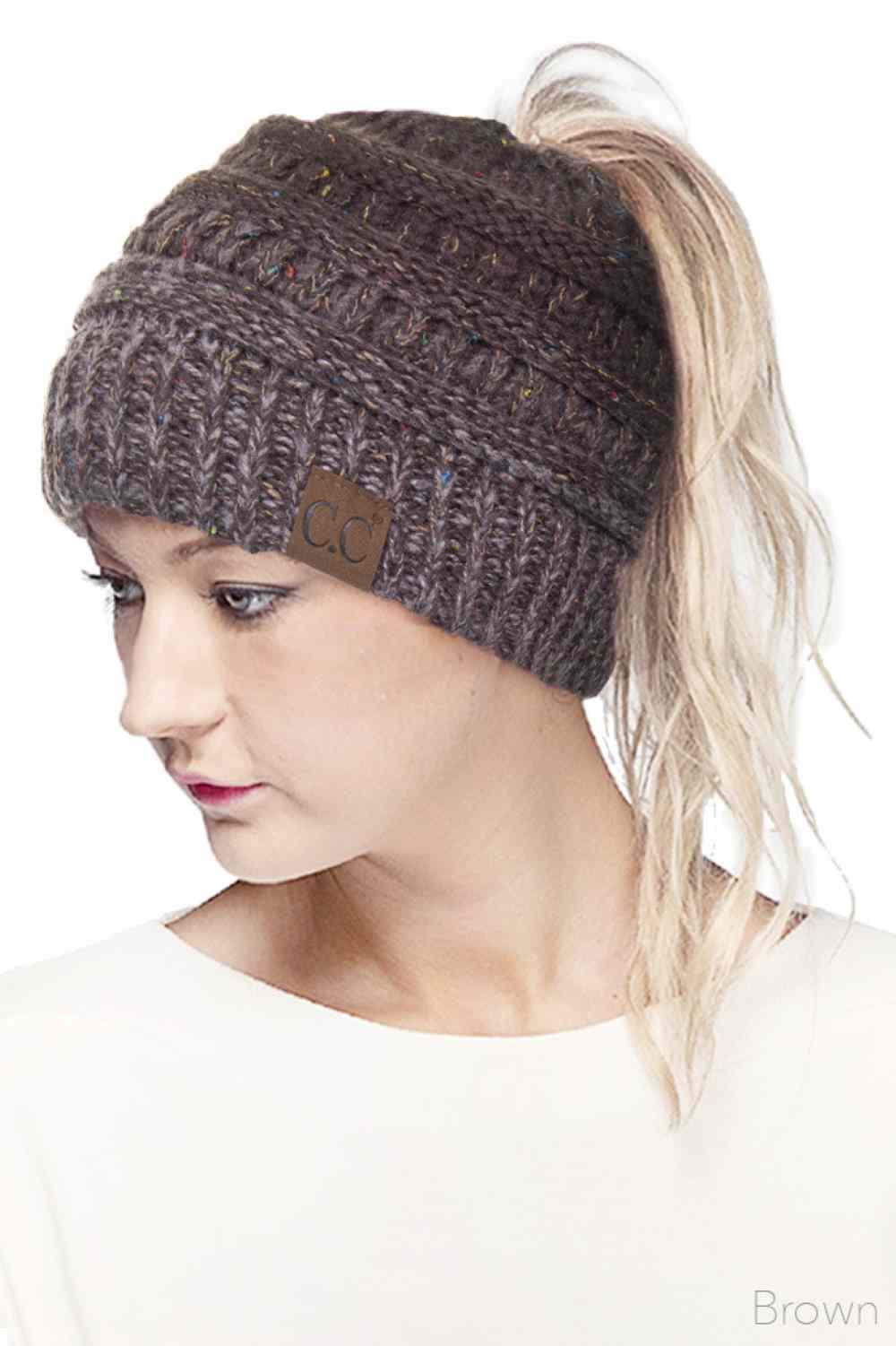 C.C Ombre Confetti Messy Bun Ponytail Beanie