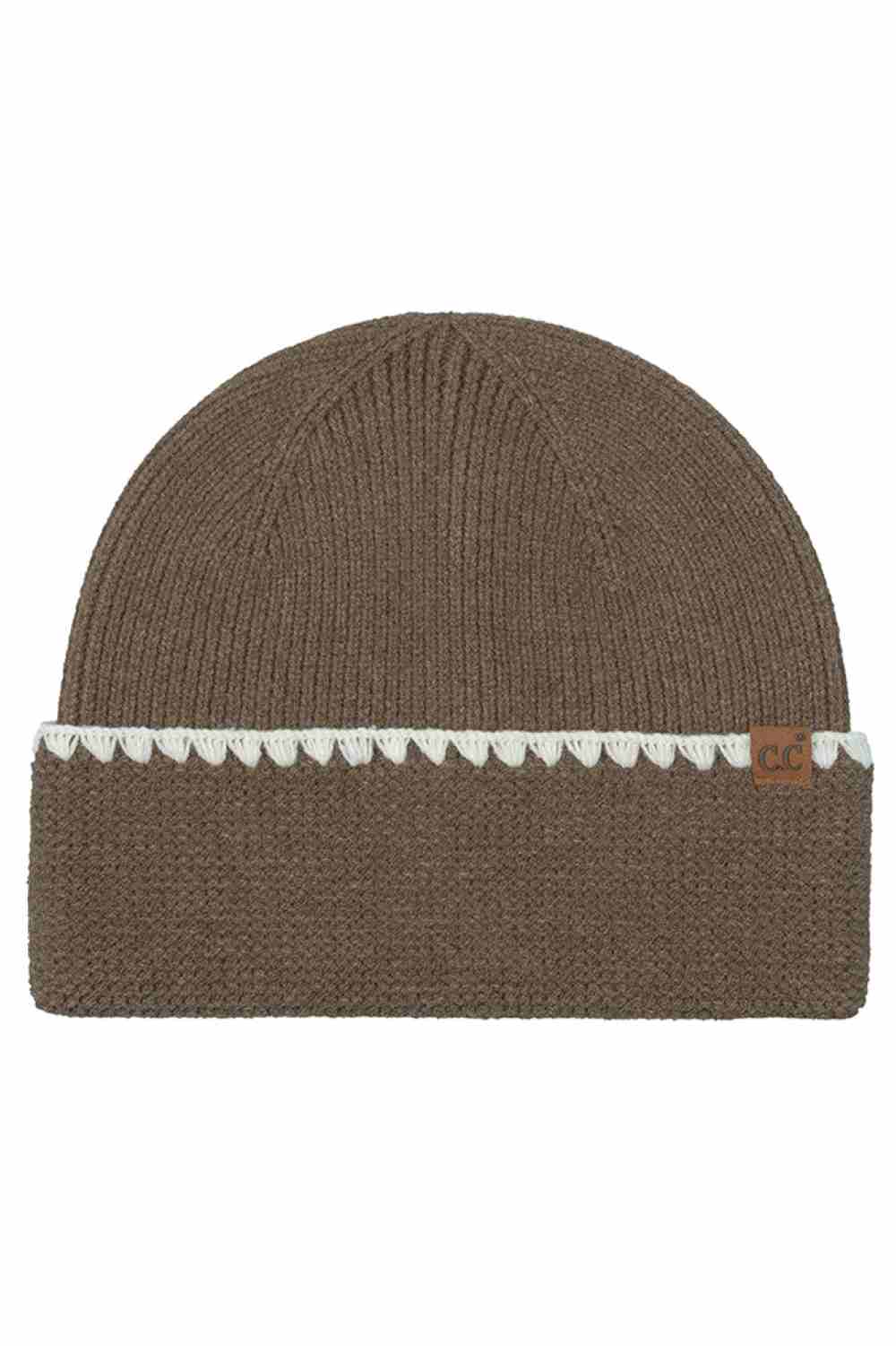 C.C Solid with Stitch Lined Cuff Beanie Winter Hat