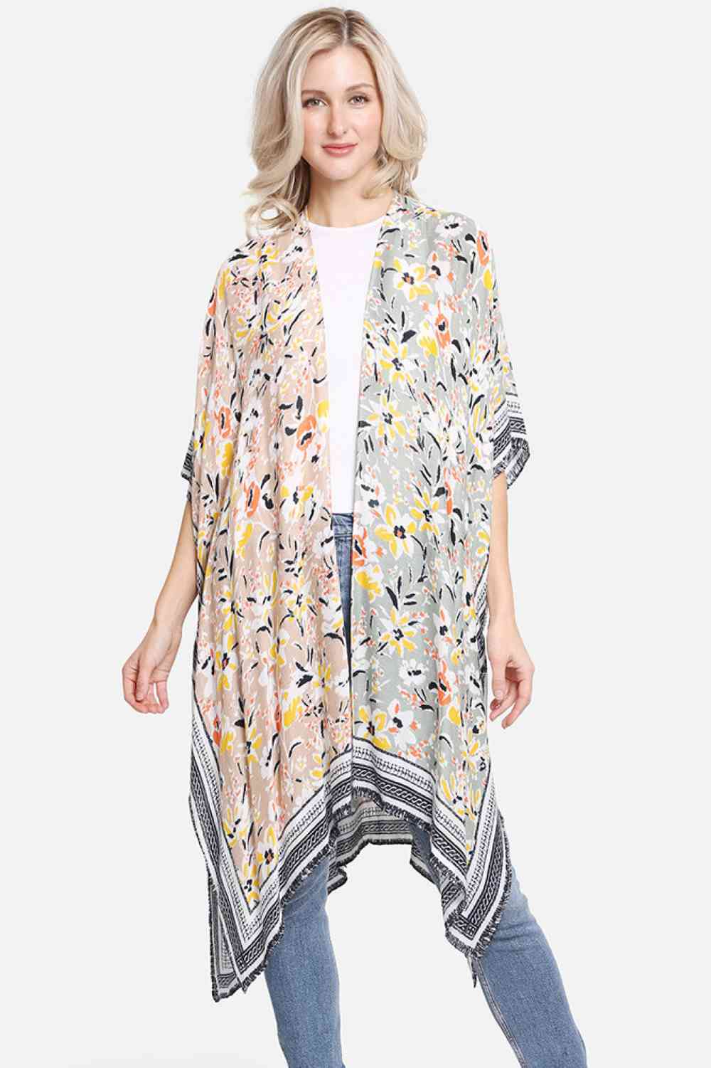 Multi Colored Floral Pattern Print Summer Kimono