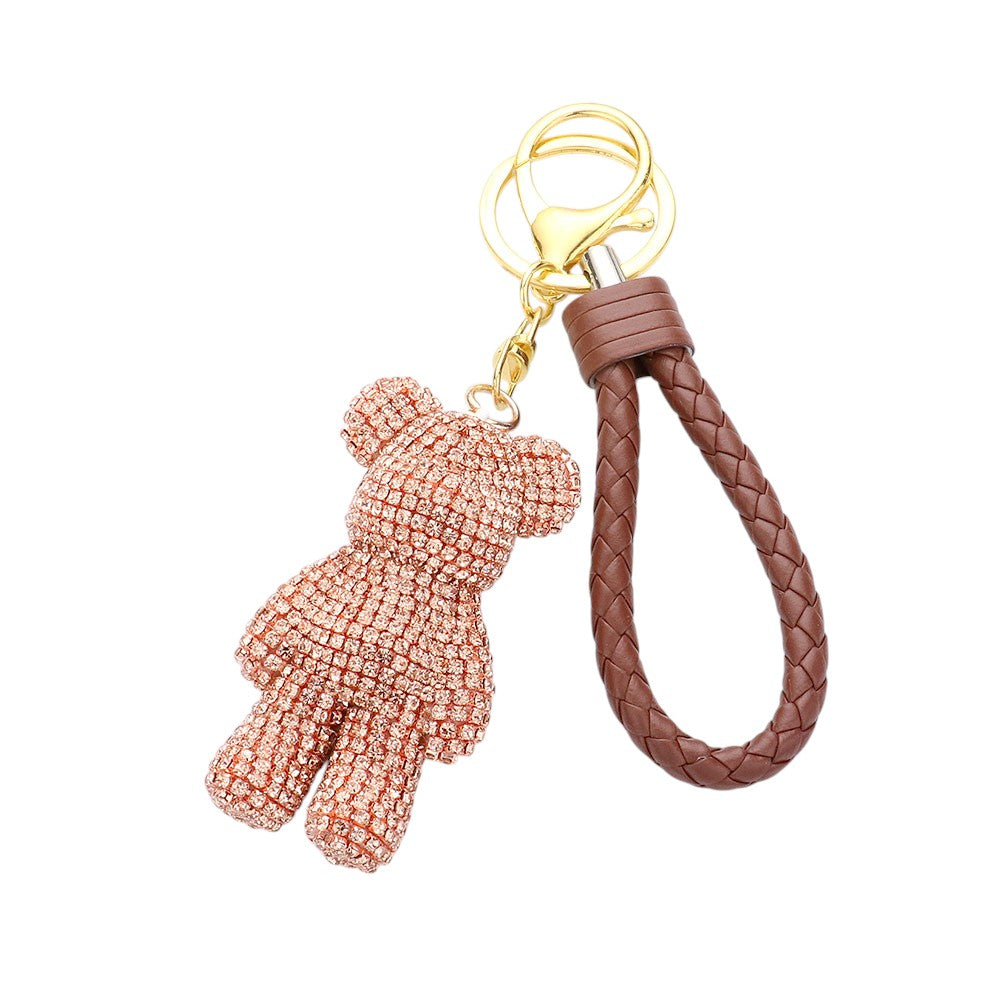 Bling Bear Figure Faux Leather Strap Bag Charm