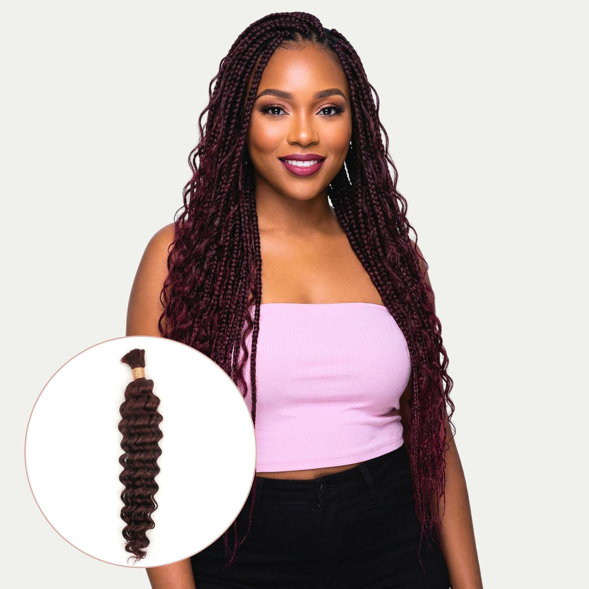 Cabello para trenzar humano 100% a granel de ondas profundas color borgoña 99J