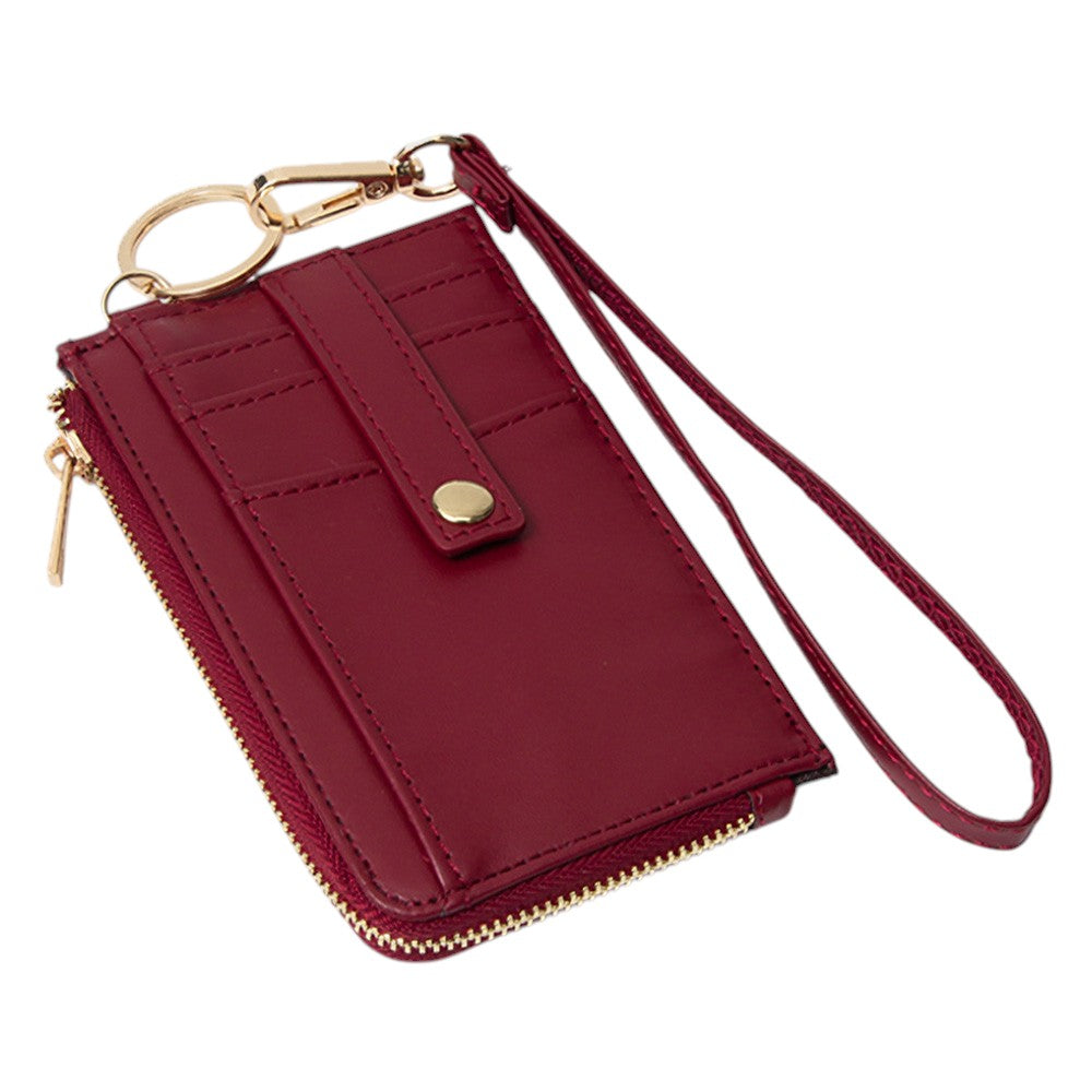 Faux Leather Basket Weave Flat Card Holder Wallet with Wristlet