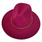 Faux Leather Braided Chain Band Pointed Fedora Hat