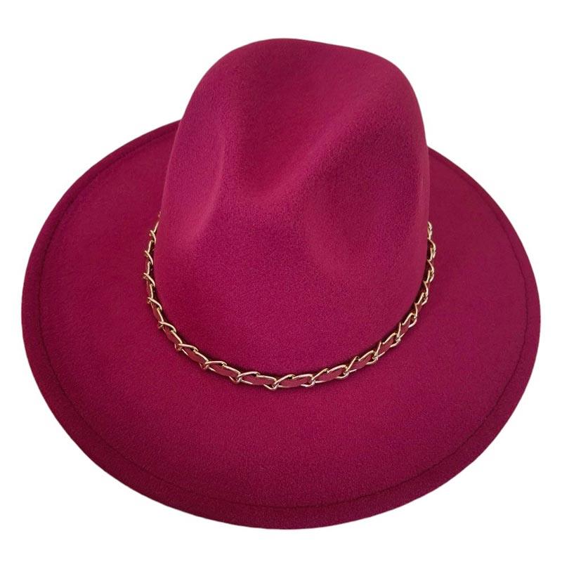 Faux Leather Braided Chain Band Pointed Fedora Hat