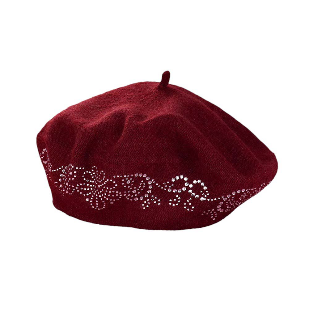 Women's Flower Bling Studded Beret Hat
