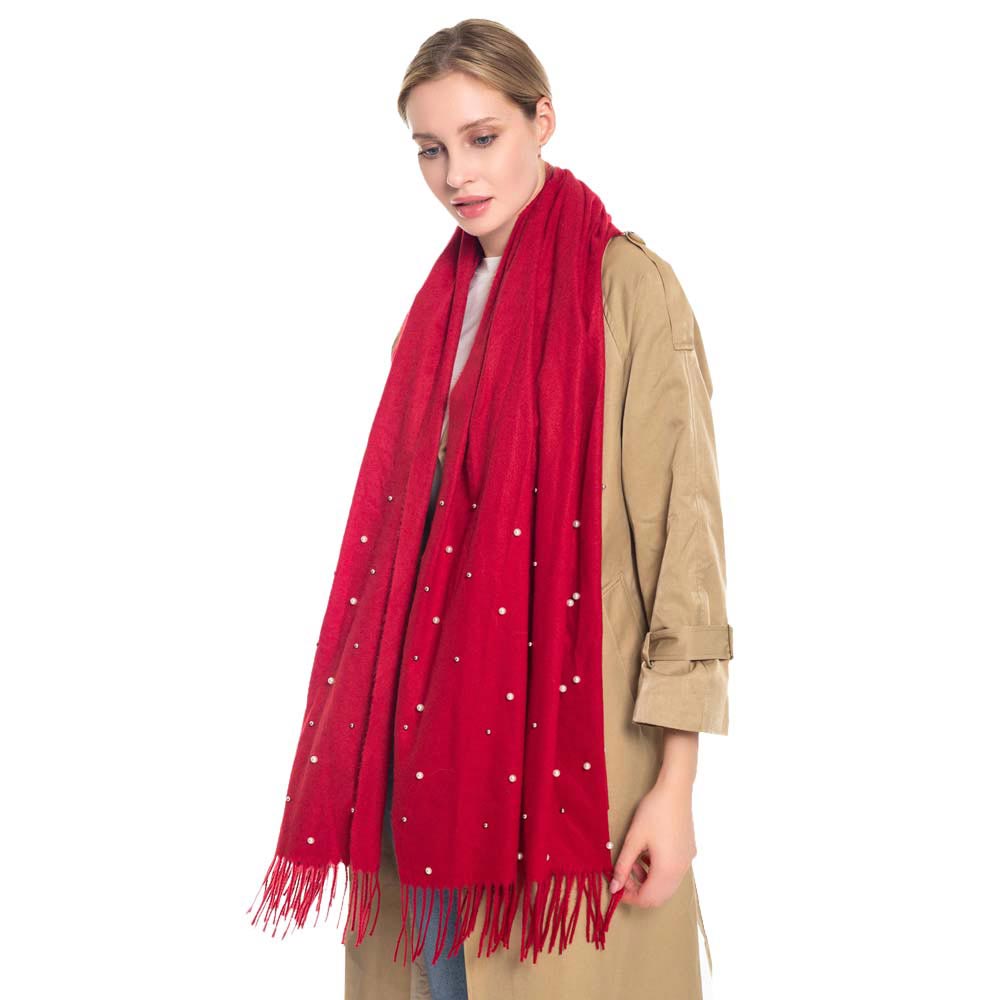 Pearl Embellished Solid Oblong Scarf