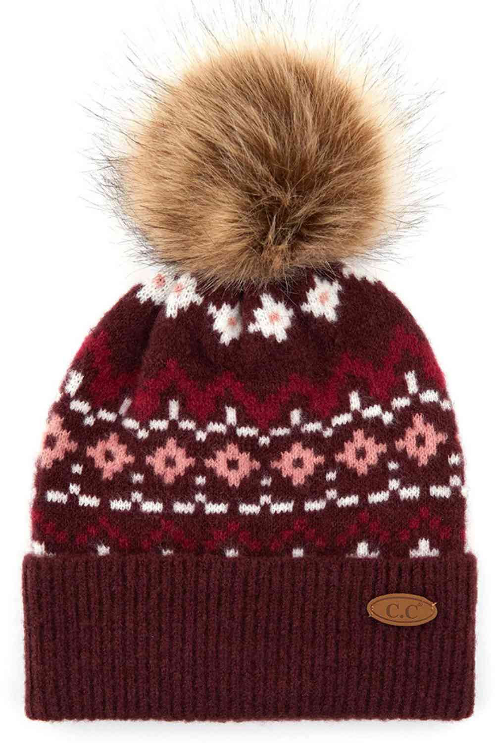 C.C Geo Ethnic Pattern Beanie With Pom