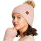 C.C Smocking Stitch Pattern Pom Beanie Hat