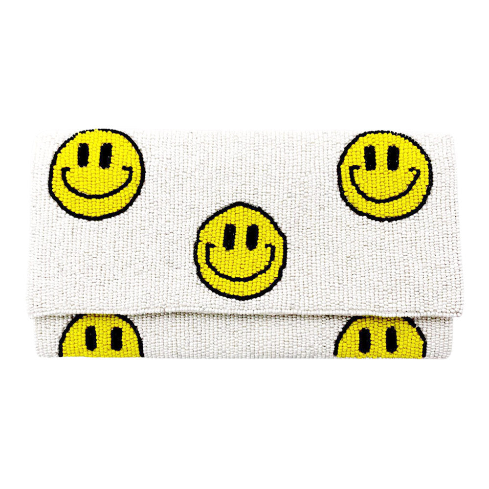 Smile Patterned Seed Beaded Clutch / Crossbody Bag