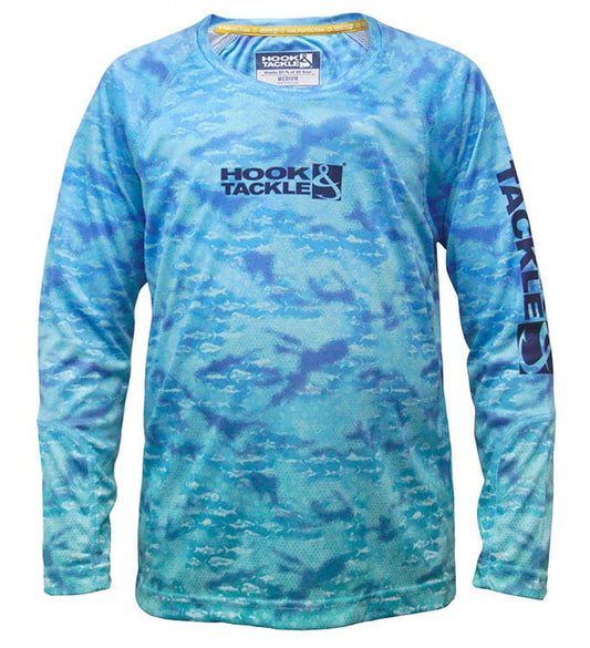 Camisa de pesca juvenil con protección UV y diseño fractal de pez (8-20)