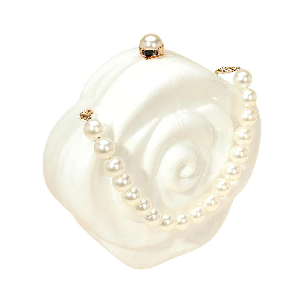 Pearl Beaded Handle Rose Clutch Bag Crossbody Bag